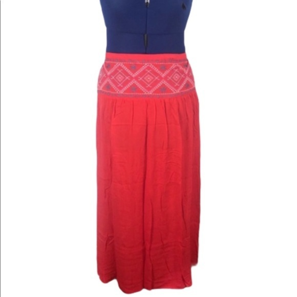 Urban Girl 2X orange navy embroidered waist band zip back side slit‎ maxi skirt